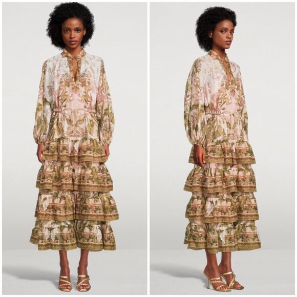 💕ZIMMERMANN💕 Lyre Ruffle Tiered Billow Sleeve Midi Dress ~ Spliced US 6 NWT - Picture 6 of 16